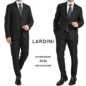 【スーパーSALE】 ラルディーニ LARDINI 23-24AW テーラードスーツ ワイドラペル 2Bシングルジャケット ワンタック スラックス 秋冬 メンズ ウール ダークグレー グレンチェック イタリア ブランド ブートニエール