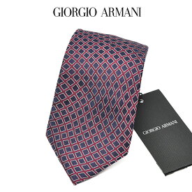 【新春初売り】【P20倍】 ジョルジオ アルマーニ GIORGIO ARMANI ネクタイ オールシーズン メンズ シルク 100% 総柄 幾何柄 ネイビー イタリア ブランド MADE IN ITALY ビジネス ギフト プレゼント ラッピング無料