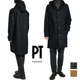 【秋冬先行セール】 ピーティートリノ PT TORINO フーデッドコート モッズコート 着脱可能ライナー付き 秋冬 メンズ アウター ヴァージンウール グレー キャメル 2色展開 イタリア ブランド PT01 MADE IN ITALY