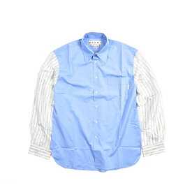 【スーパーSALE】【半額以下】 マルニ MARNI ポプリン 切り替えしデザイン シャツ レギュラーカラー 長袖 メンズ コットン 100% ライト ブルー イタリア ブランド MADE IN ITALY