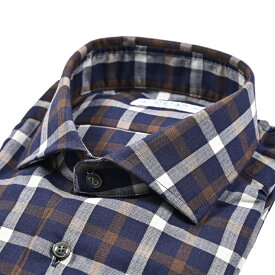 【クリアランス】【半額以下】 オリアン ORIAN 【2025-26年 秋冬新作】 Vintage Classic ヴィンテージ クラシック ドレスシャツ ホリゾンタルカラー 長袖 メンズ コットン 100% チェック ネイビー ブラウン イタリア ブランド