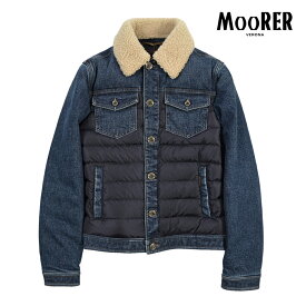 【スーパーSALE】【半額以下】 ムーレー MOORER MONDOR-FUR-104S モンドール デニムダウンジャケット 異素材コンビ 取り外し可能 ムートン 秋冬 メンズ アウター JAPANESE FABRIC コットン ネイビー イタリア ブランド MADE IN ITALY