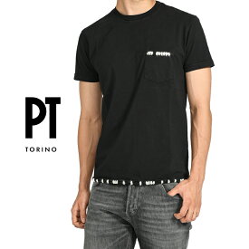 【スーパーSALE】 ピーティートリノ PT TORINO ステッチデザイン Tシャツ クルーネック 半袖 オールシーズン メンズ コットン 100％ ブラック イタリア ブランド PT01 MADE IN ITALY