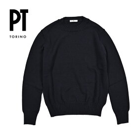 【スーパーSALE】 ピーティートリノ PT TORINO ニットセーター クルーネック ミドルゲージ 長袖 秋冬 メンズ ウール 100% ネイビー イタリア ブランド PT01 MADE IN ITALY