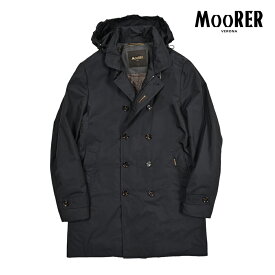【春夏先行セール】 ムーレー MOORER MORANDI-KM フード付き トレンチコート セミダブルブレスト 春夏 秋 3シーズン メンズ ライトアウター 撥水 形状記憶 高密度ポリエステル ネイビー イタリア ブランド MADE IN ITALY