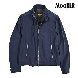 【クーポンで半額】 ムーレー MOORER VANGI-KN シングルライダースジャケット ジップアップブルゾン 春夏 秋 3シーズン メンズ ライトアウター ACQUA RESISTANT 撥水透湿 2軸方向ストレッチナイロン ブルー イタリア ブランド MADE IN ITALY