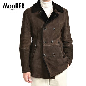 【新春初売り】【半額以下】 ムーレー MOORER EMIDIO-ME ムートン Pコート 6B ダブルブレスト 秋冬 メンズ アウター ムートンレザー 100% ブラウン イタリア ブランド MADE IN ITALY