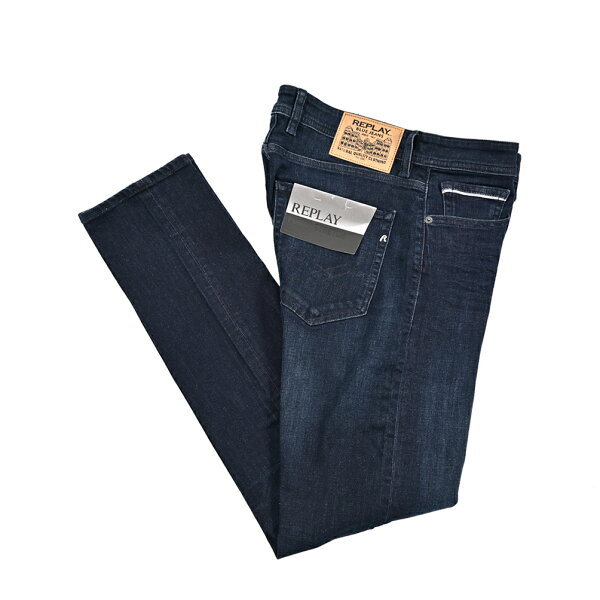 【SALE】【半額以下】【75％OFF】  リプレイ REPLAY  GROVER グローバー  デニムジーンズ ストレッチパンツ メンズ  STRAIGHT FIT ストレートフィット  POWER STRETCH パワーストレッチ コットン ネイビー  イタリア ブランド  MA972Z