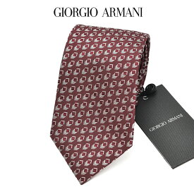 【SALE】【P20倍】 ジョルジオ アルマーニ GIORGIO ARMANI ネクタイ オールシーズン メンズ シルク 100% 幾何柄 ワインレッド イタリア ブランド MADE IN ITALY ビジネス ギフト プレゼント ラッピング無料