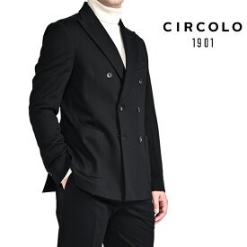 【スーパーSALE】【P10倍】 チルコロ CIRCOLO 1901 【2025-26年 秋冬新作】 テーラードジャケット 6Bダブルブレスト ピークドラペル 秋冬 メンズ セットアップ対応 コットンジャージー ストレッチ ブラック イタリア ブランド