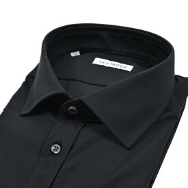 【P10倍】 ギローバー GUY ROVER 【2025-26年 秋冬新作】 ドレスシャツ ワイシャツ ワイドカラー 長袖 メンズ 表前立て プラケットフロント ストレッチ ナイロン ブラック 黒 イタリア ブランド MADE IN ITALY