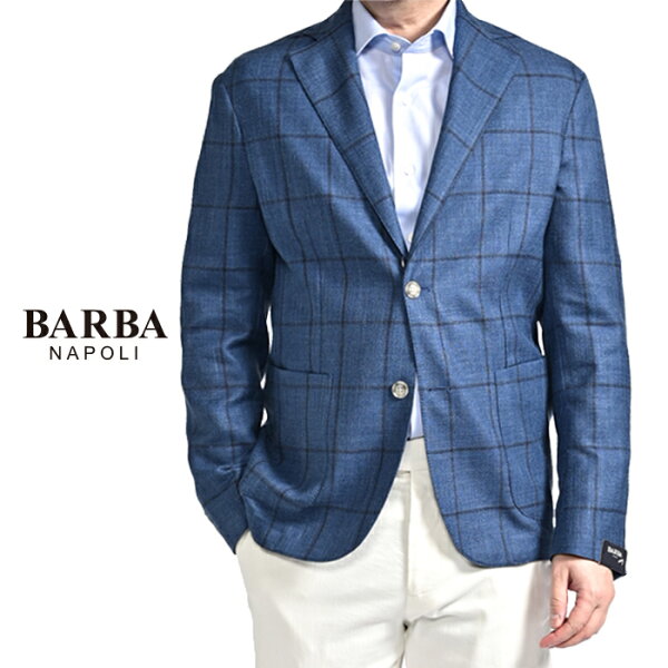 【スーパーSALE】  バルバ BARBA  【2026年 春夏新作】  EASY J MONO  テーラードジャケット 2Bシングル 春夏 メンズ  ヴァージンウール シルク リネン チェック ネイビー MADE IN ITALY