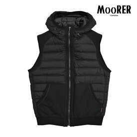 【春夏先行セール】【半額以下】 ムーレー MOORER ARDEN-S3F ダウンベスト フーディー 異素材コンビブルゾン 春夏 秋 3シーズン メンズ ライトアウター 撥水 高機能ストレッチナイロン コットンフリース ブラック イタリア ブランド MADE IN ITALY