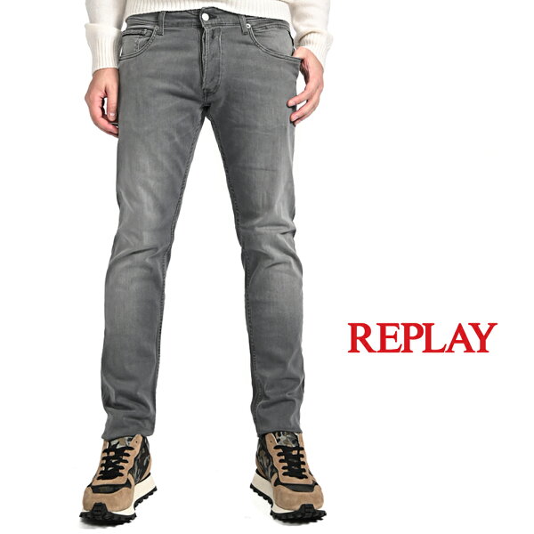 【SALE】【半額以下】【70％OFF】  リプレイ REPLAY  GROVER グローバー  デニムジーンズ ストレッチパンツ メンズ  STRAIGHT FIT ストレートフィット  POWER STRETCH パワーストレッチ コットン グレー  イタリア ブランド  MA972
