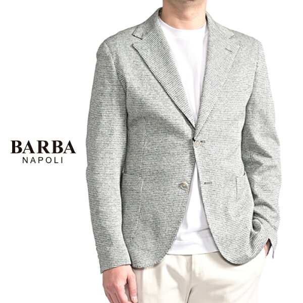【スーパーSALE】  バルバ BARBA  【2026年 春夏新作】  DYNAMIC  テーラードジャケット 2Bシングル 春夏 メンズ  リネン コットン 千鳥格子 グレー MADE IN ITALY