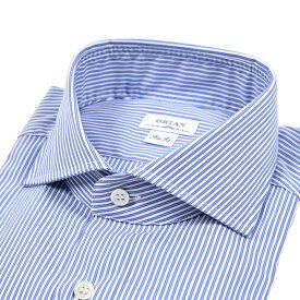 【秋冬先行セール】【P10倍】 オリアン ORIAN 【2025-26年 秋冬新作】 ドレスシャツ ワイシャツ ホリゾンタルカラー 長袖 メンズ Slim Fit スリムフィット コットンストレッチ ストライプ ブルー イタリア ブランド MADE IN ITALY