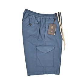 【SALE】 ベルウィッチ BERWICH BER_MUDA SAFARI-GD バミューダ サファリ 麻混 ショーツ ノータック カーゴ ハーフパンツ イージー ショートパンツ ドローコード 春夏 メンズ コットンリネン ストレッチ ブルーグレー MADE IN ITALY