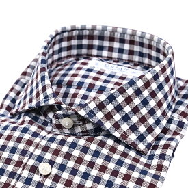 【クリアランス】【半額以下】 オリアン ORIAN 【2025-26年 秋冬新作】 Vintage Classic ヴィンテージ クラシック ドレスシャツ ホリゾンタルカラー 長袖 メンズ コットン 100% ギンガムチェック ネイビー ブラウン
