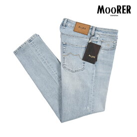 【春夏先行セール】【半額以下】 ムーレー MOORER BANDINI-CY デニムジーンズ 5ポケット パンツ メンズ スリムストレート コットン ストレッチ ライトブルー イタリア ブランド MADE IN ITALY