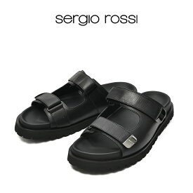 【SALE】【半額以下】 セルジオ ロッシ SERGIO ROSSI sr SIGNATURE エスアール シグネチャー レザーサンダル ダブルバックル ラバーソール メンズ ブラック イタリア ブランド MADE IN ITALY