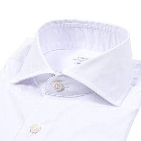 【クリアランス】【半額以下】 オリアン ORIAN 【2025-26年 秋冬新作】 ドレスシャツ ワイシャツ ホリゾンタルカラー 長袖 メンズ Slim Fit スリムフィット コットンストレッチ ホワイト イタリア ブランド