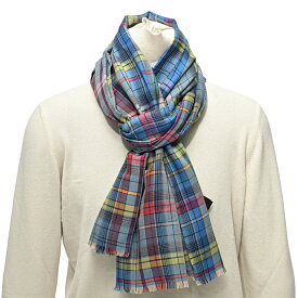 【クリアランス】 エトロ ETRO ストール マフラー 春 秋 3シーズン メンズ レディース 男女兼用 カシミヤ ウール シルク マドラスチェック ブルー イタリア ブランド MADE IN ITALY ギフト プレゼント 無料ラッピング