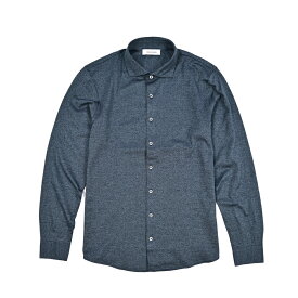 【スーパーSALE】【半額以下】 グランサッソ GRAN SASSO 鹿の子シャツ 長袖 ホリゾンタルカラー 春夏 秋 3シーズン メンズ カノコ ピケ ナチュラルストレッチ コットン 100% 100% ネイビー イタリア ブランド MADE IN ITALY