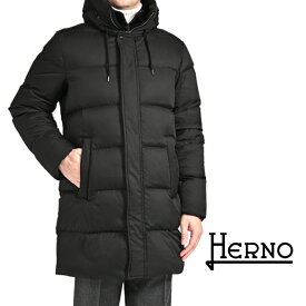 【スーパーSALE】【P10倍】 ヘルノ HERNO 【2025-26年 秋冬新作】 立襟ファー付き ダウンジャケット フーディー コート 秋冬 メンズ アウター POLAR-TECH 撥水 防風 透湿 ソフトタッチ ポリエステル 100％ ブラック イタリア ブランド