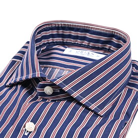 【クリアランス】【半額以下】 オリアン ORIAN 【2025-26年 秋冬新作】 Vintage Classic ヴィンテージ クラシック ドレスシャツ ホリゾンタルカラー 長袖 メンズ コットン 100% ストライプ ネイビー レッド イタリア ブランド