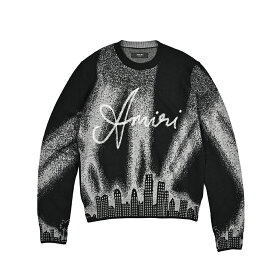 アミリ AMIRI ニットセーター クルーネック ハイゲージ 長袖 秋冬 メンズ ウール ビスコース ポリエステル 総柄 ブラック アメリカ ブランド MADE IN ITALY