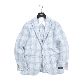 【SALE】【半額以下】 バルバ BARBA 【2026年 春夏新作】 JACKET JIMMY テーラードジャケット 段返り3Bシングル 春夏 メンズ リネン 100% チェック ブルー MADE IN ITALY