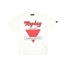 【半額以下】【60％OFF】 リプレイ REPLAY ロゴ Tシャツ カットソー 半袖 クルーネック 春夏 メンズ コットン 100% ロゴ ホワイト イタリア ブランド