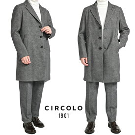 【スーパーSALE】 チルコロ 1901 CIRCOLO 1901 チェスターコート 3Bシングル ストレッチ 秋冬 メンズ アウター コットンジャージー チェック グレー イタリア ブランド