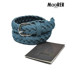 【SALE】 ムーレー MOORER CHILEP スエードレザー ベルト 編み込み スクエアバックル メンズ ブルー イタリア ブランド MADE IN ITALY