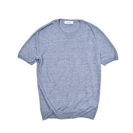 【半額以下】 グランサッソ GRAN SASSO 麻 ニットTシャツ 半袖 クルーネック 春夏 メンズ リネン 100% 杢(もく)ブルー イタリア ブランド MADE IN ITALY