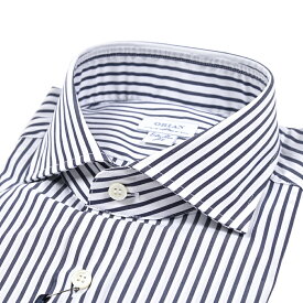 【秋冬先行セール】【P10倍】 オリアン ORIAN 【2025-26年 秋冬新作】 ドレスシャツ ワイシャツ ホリゾンタルカラー 長袖 メンズ Extra Slim Fit エクストラスリムフィット コットンストレッチ ストライプ ホワイト ブルー イタリア ブランド