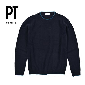 【スーパーSALE】【半額以下】 ピーティートリノ PT TORINO カシミヤ混 ニットセーター クルーネック ミドルゲージ 長袖 秋冬 メンズ ヴァージンウール カシミヤ ネイビー イタリア ブランド PT01 MADE IN ITALY