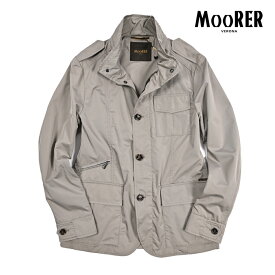 【クーポンで半額】 ムーレー MOORER PORTO-KM サファリジャケット スタンドカラーブルゾン M-65 収納可能フード付き 春夏 秋 3シーズン メンズ ライトアウター 撥水 形状記憶 高密度ポリエステル グレージュ イタリア ブランド MADE IN ITALY