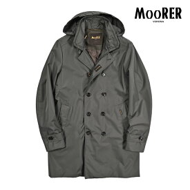 【春夏先行セール】 ムーレー MOORER MORANDI-GF フード付き トレンチコート セミダブルブレスト 春夏 秋 3シーズン メンズ ライトアウター ACQUA PROOF 防水透湿 ポリエステル100% グレー イタリア ブランド MADE IN ITALY