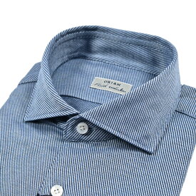 【サマーSALE】【半額以下】 オリアン ORIAN Fluid evolution ジャージー ドレスシャツ ホリゾンタルカラー 長袖 オールシーズン メンズ Slim Fit スリムフィット ナチュラルストレッチ コットン 100% 織柄 ブルー イタリア ブランド