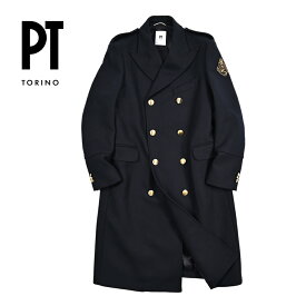 【秋冬先行セール】 ピーティートリノ PT TORINO チェスターコート 8Bダブルブレスト エポーレット 肩章 腕章 秋冬 メンズ アウター ウール ネイビー イタリア ブランド PT01 MADE IN ITALY