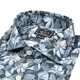 【秋冬先行セール】【P10倍】 オリアン ORIAN 【2025-26年 秋冬新作】 Vintage ヴィンテージ ドレスシャツ ホリゾンタルカラー 長袖 メンズ Slim Fit スリムフィット コットン 100% 花柄 ネイビー イタリア ブランド