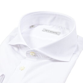 【P10倍】 ギローバー GUY ROVER 【2025-26年 秋冬新作】 ドレスシャツ ワイシャツ ホリゾンタルカラー 長袖 メンズ 裏前立て フレンチフロント コットン 100％ ピンドット ホワイト 白 イタリア ブランド MADE IN ITALY