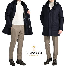 【P20倍】 レノーチ LENOCI 【2025-26年 秋冬新作】 立ち襟ファー フード付き 中綿入りスタンドカラーコート 秋冬 メンズ アウター CANONICO カノニコ 高機能ヴァージンウール 100% ネイビー イタリア ブランド MADE IN ITALY