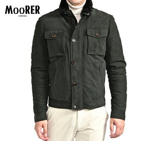 【スーパーSALE】【半額以下】 ムーレー MOORER HYDROS-NK スエードレザー ダウンジャケット 取り外し可能ファー 秋冬 メンズ アウター スエードレザー 100％ カーキグリーン イタリア ブランド MADE IN ITALY