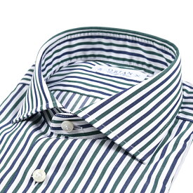 【クリアランス】【半額以下】 オリアン ORIAN 【2025-26年 秋冬新作】 Vintage Classic ヴィンテージ クラシック ドレスシャツ ワイシャツ ホリゾンタルカラー 長袖 メンズ コットン 100% ストライプ ネイビー グリーン イタリア ブランド