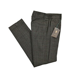 【新春初売り】【半額以下】 ベルウィッチ BERWICH GLOBE グローブ スラックス ノータック パンツ 秋冬 メンズ コットン ポリエステル ビスコース グレンチェック ブラウン イタリア ブランド MADE IN ITALY