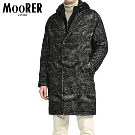 【SALE】 ムーレー MOORER PINTORI-GEL ダウンチェスターコート 着脱可能フード 秋冬 メンズ アウター ヴァージンウール ナイロン アルパカ モヘア グレンチェック ブラック イタリア ブランド MADE IN ITALY