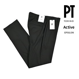 【スーパーSALE】【P20倍】 ピーティートリノ PT TORINO 【2025-26年 秋冬新作】 Active アクティブ EPSILON イプシロン スラックス ノータック ストレッチパンツ 秋冬 春 3シーズン メンズ ヴァージンウール ビスコース ポリアミド ブラック