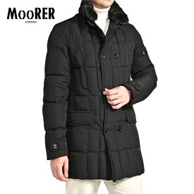 【SALE】 ムーレー MOORER MORRIS-KM ダウンコート ダブルブレスト 取り外し可能ファー 秋冬 メンズ アウター ポリエステル 100％ ブラック イタリア ブランド MADE IN ITALY